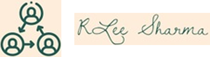 Abstract icons with cursive text, "R. Lee Sharma".