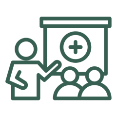 Person presenting to audience with screen.