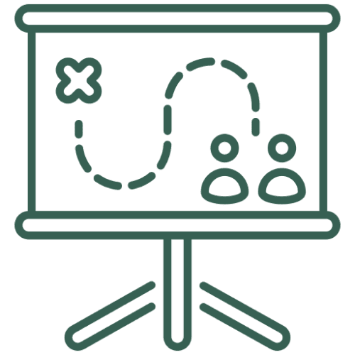 A blank green chalkboard on a stand in a classroom.